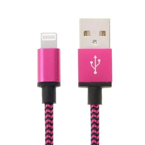 Cable 8 Pin a USB Sync Datos y Carga Estilo Tejido (Magenta) 2M
