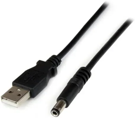 Cable Adaptador 1m USB a Conector Coaxial Barrel Alimentación Corriente 5,5mm 5V DC – 1x USB A Macho – 1x Tipo N Macho