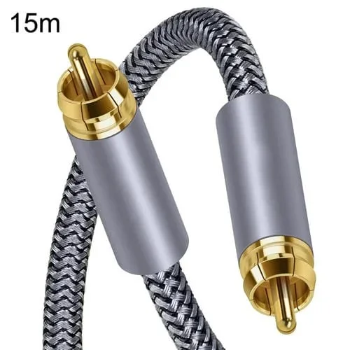 Cable de Audio Digital Hifi Coaxial RCA de Cobre Puro 15 m para Altavoz Subwoofer SPDIF (Gris Plateado)