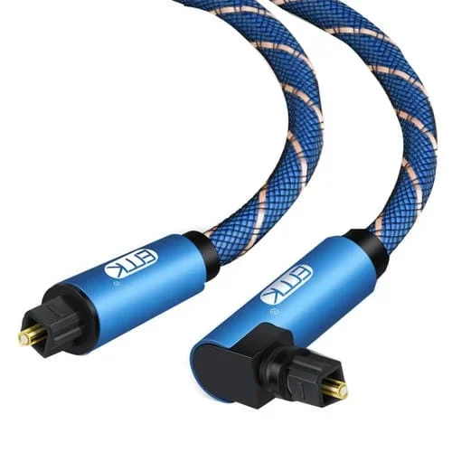 Cable de Audio Óptico Emk de Malla Tejida de Nailon con Enchufe Giratorio 360° y Ángulo Recto Ajustable 2 m (Azul)