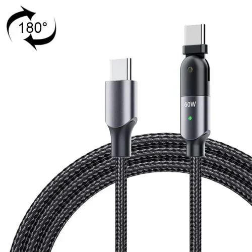 Cable de Carga Rápida Fxctl-Wy0G 60W 3A Usb-C a Type-C con Codo Giratorio 180° (1,2 m) (Gris)