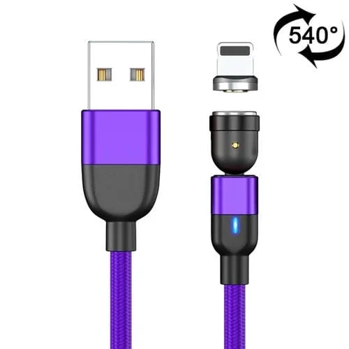 Cable de carga USB A 8 Pines Magnético Giratorio 540 Grados (Púrpura) 1M 3A