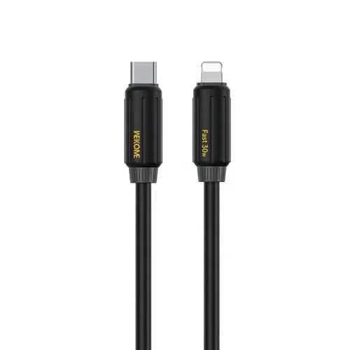 Cable de datos carga rápida Wk Wdc-29 silicona elástica 1 m Pd30W Tipo C a 8 pines (Negro)