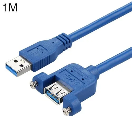 Cable de Extensión USB 3.0 Hombre a Femenino con Tuerca de Tornillo, 1 Metro