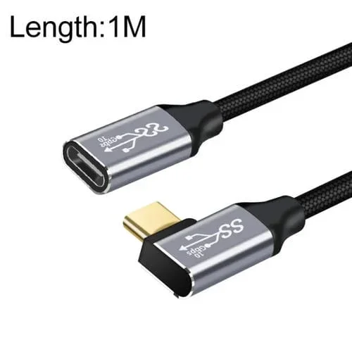 Cable de Extensión USB-C 1M 10Gbps Tipo C Femenino a Masculino Codo para Transmisión de Datos y Carga