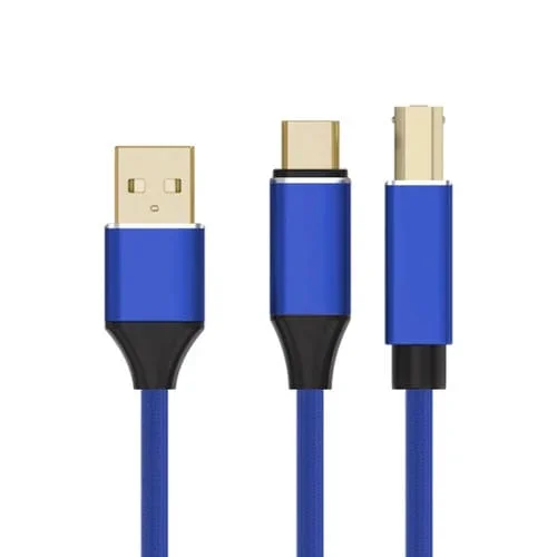 Cable De Impresora 2 en 1 Tipo C y USB-A a USB-B para Instrumentos MIDI 1 m (Azul)
