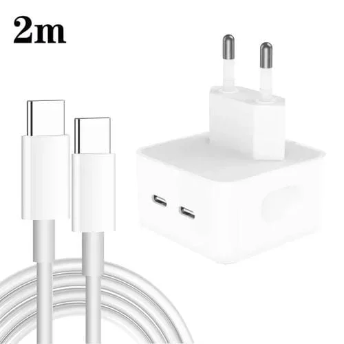 Cable USB-C Dual Tipo-C a Tipo-C 2M Pd 35W Carga y Datos (Blanco) Enchufe UE