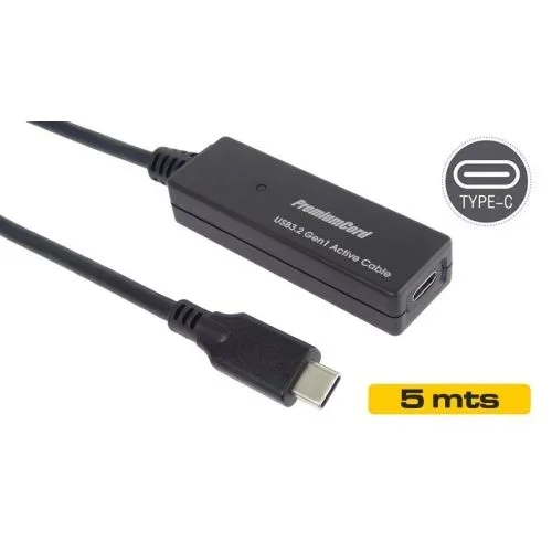 Cable usb extensor 3.1 c macho – usb 3.1 c hembra gen1 – 5 m – negro