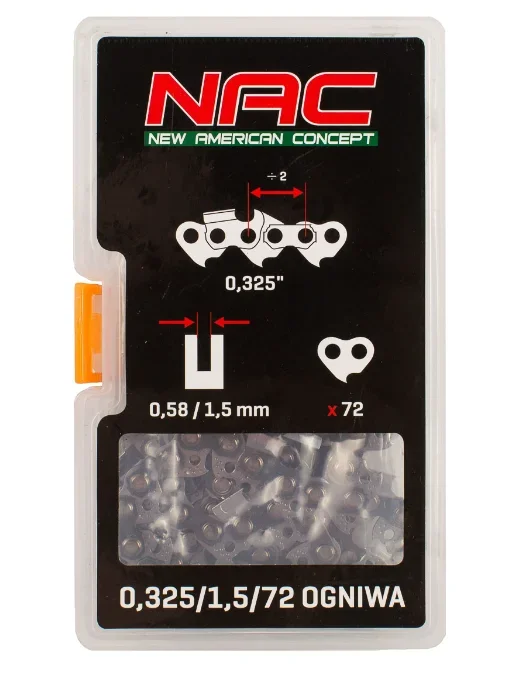 Cadena de corte para motosierra NAC SPS01-45, 45 cm, 72 eslabones, paso 0.325″, calibre 1.5 mm, alta precisión y durabilidad para corte de madera profesional
