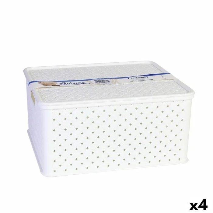 Caja de almacenaje con tapa tontarelli arianna 33 x 29 x 16 cm (4 unidades) blanco 13 l