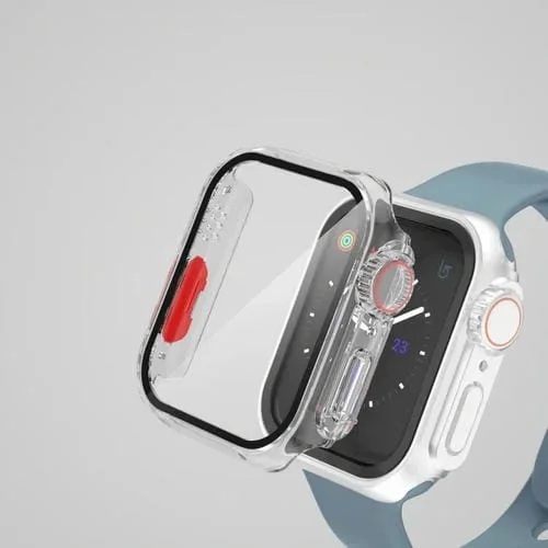 Caja de Reloj de PC para Apple Watch Series 8 y 7 45mm con Botón Desmontable (Transparente)