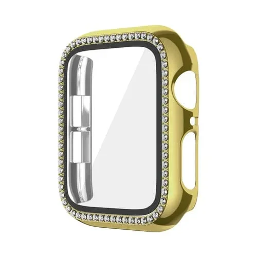 Caja de Reloj para Apple Watch Series 9/8/7 45mm de PC con Diamantes Chapados y Película (Dorado)