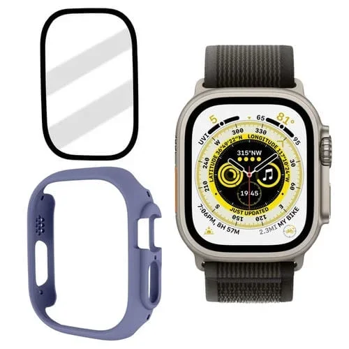 Caja de Reloj PC Esmerilada con Película Vidrio Templado para Apple Watch Ultra 49mm (Azul Hielo)