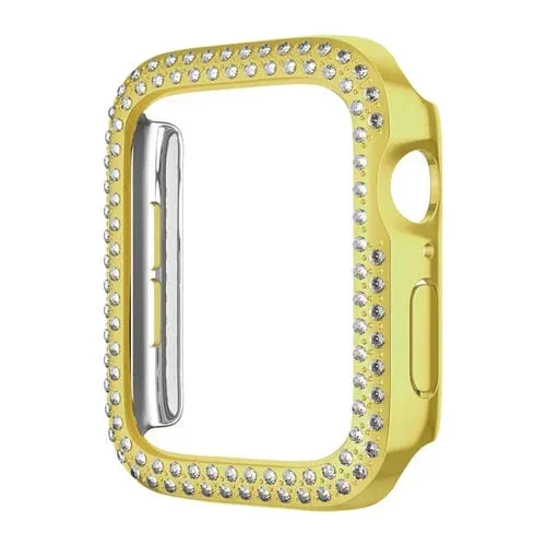 Caja de Reloj PC para Apple Watch Series 3/2/1 42mm con Diamantes Doble Fila (Dorado)