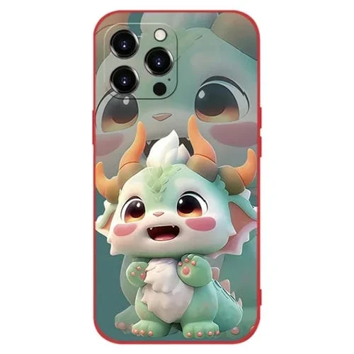 Caja de Teléfono a Prueba de Golpes de Silicona para iPhone 12 Pro (Roja) (Dragón Verde)