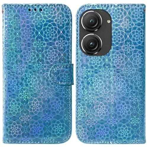 Caja de Teléfono de Cuero para Asus Zenfone 9 con Hebilla Magnética (Azul)