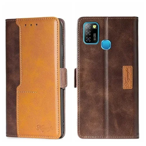 Caja de Teléfono de Cuero para Infinix Hot 10 Lite Smart 5 X657 con Hebilla Lateral (Marrón Oscuro + Dorado)