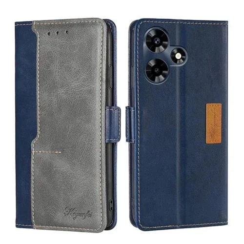 Caja de Teléfono de Cuero para Infinix Hot 30 4G con Hebilla Lateral (Azul + Gris)