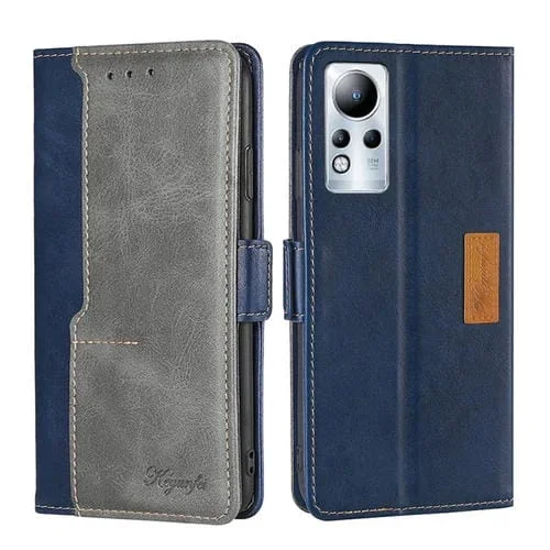 Caja de Teléfono de Cuero para Infinix Note 11 con Hebilla Lateral (Azul + Gris)
