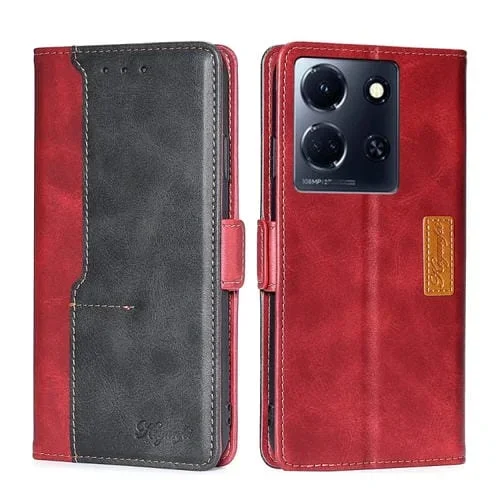 Caja de Teléfono de Cuero para Infinix Note 30 5G con Hebilla Lateral (Rojo + Negro)