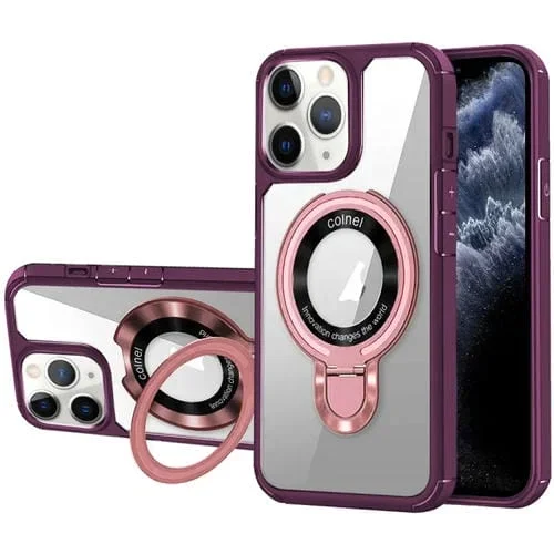 Caja de Teléfono Híbrida Acrílica de TPU con Soporte para iPhone 11 Pro Magsafe (Rojo Vino)
