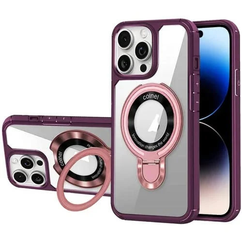 Caja de Teléfono Híbrida Acrílica TPU para iPhone 14 Pro Magsafe con Soporte (Rojo Vino)