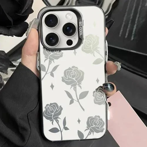 Caja de teléfono híbrida para iPhone 13 Pro TPU para PC con pintura plateada (Negro Rosa Hueco)