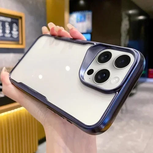 Caja de Teléfono Híbrida para iPhone 14 Pro con Marco de TPU Galvanizado (Azul)