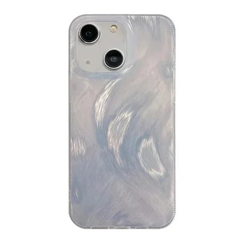 Caja de Teléfono Híbrida TPU Acrílica para iPhone 15 con Plumas Degradadas y Sello de Plata (Plateada)