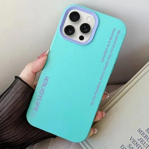 Caja de teléfono híbrida TPU para iPhone 14 Pro Max con palabras simples (Cian Cielo)