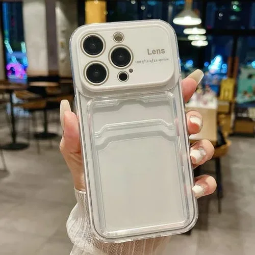 Caja de teléfono híbrida TPU para PC iPhone 12 Pro con ventana grande y ranura para tarjeta (Blanco)