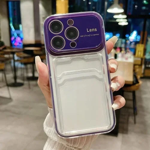 Caja de Teléfono Híbrida TPU para PC iPhone 13 Pro con Ventana Grande y Ranura para Tarjeta (Púrpura Oscuro)