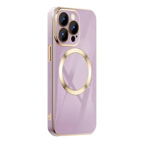 Caja de Teléfono Magnética Magsafe Para iPhone 13 Pro Max 6D Chapada en Oro (Púrpura)