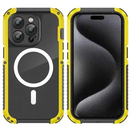 Caja de Teléfono Metal iPhone 15 Pro Max Magsafe a Prueba de Golpes (Amarillo)