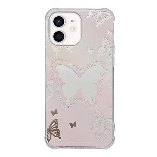 Caja de teléfono para iPhone 11 con espejo pintado en color (Mariposa Rosa)