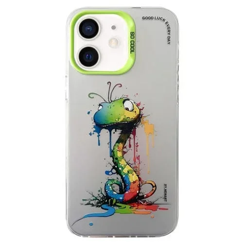 Caja de Teléfono para iPhone 11 Doble Capa Serie Plateada con Pintura al Óleo Animal (Serpiente)
