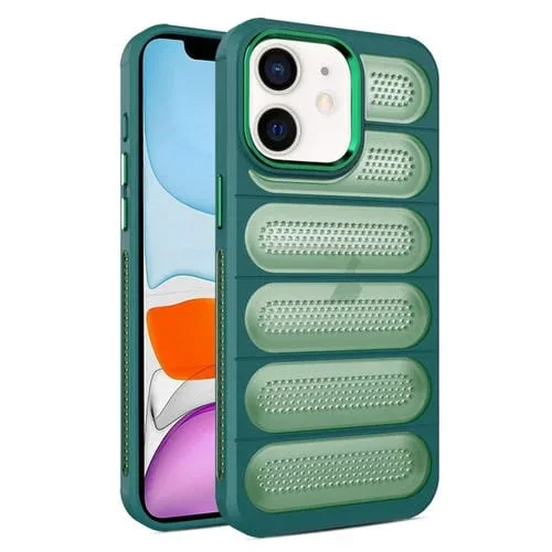 Caja de teléfono para iPhone 11 transpirable de malla translúcida con armadura de enfriamiento (Verde)