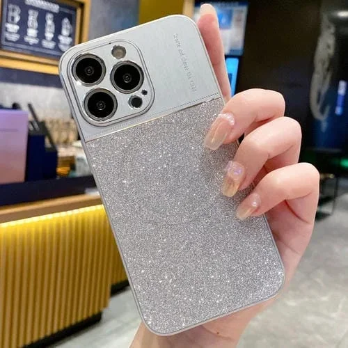 Caja de Teléfono para iPhone 12 Pro Max Magsafe a Prueba de Golpes con Polvo de Brillo Metálico Magnético (Gris)
