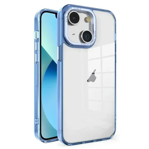 Caja de Teléfono para iPhone 13 Crystal TPU + PC con Marco de Lente Galvanizada (Azul)