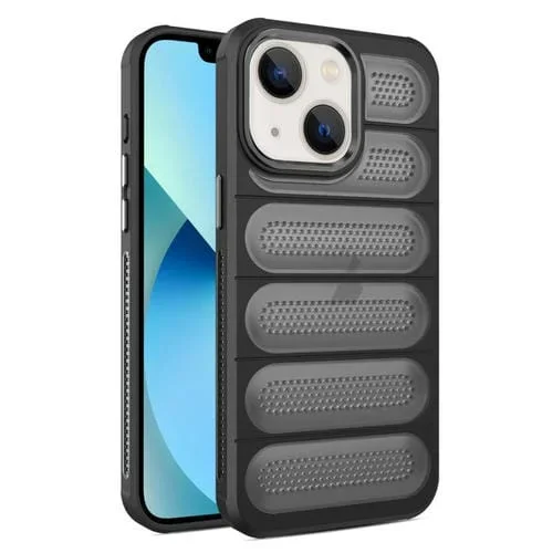 Caja de teléfono para iPhone 13 Malla translúcida con armadura de enfriamiento (Negro)