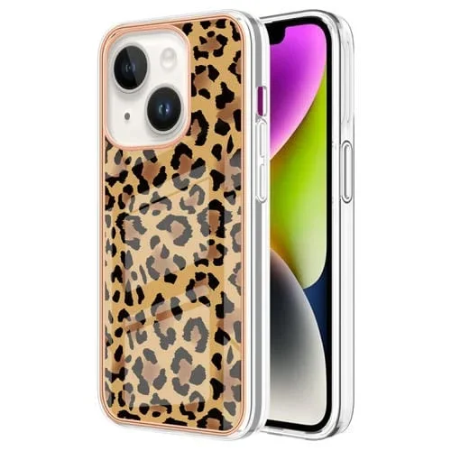 Caja de Teléfono para iPhone 13 Mini Imd Doble Cara Mármol Galvanizado (Estampado de Leopardo)