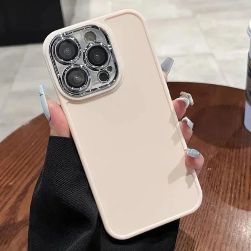 Caja de Teléfono para iPhone 13 Pro con Marco de Lente Galvanizada y Película de Lente (Rosa Claro)
