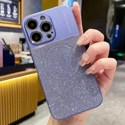 Caja de Teléfono para iPhone 13 Pro Max Magsafe a Prueba de Golpes con Polvo de Brillo Metálico Magnético (Azul)