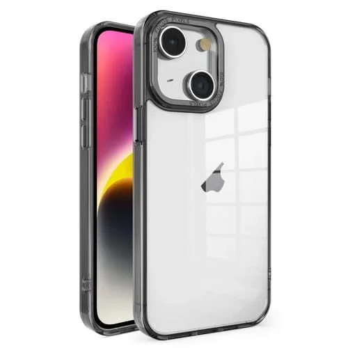 Caja de Teléfono para iPhone 14 Crystal TPU + PC con Marco de Lente Galvanizada (Negro)