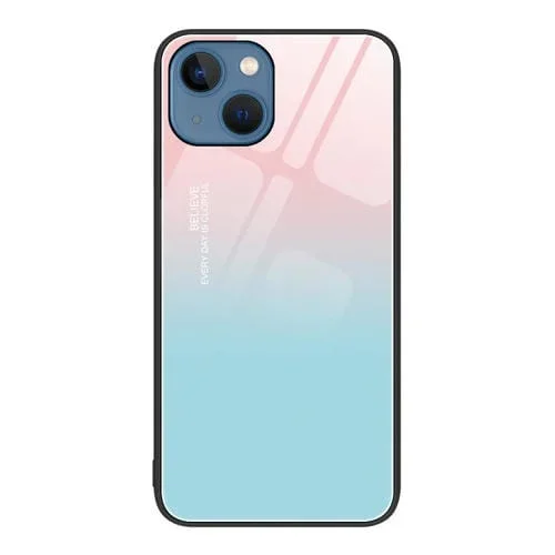 Caja de Teléfono para iPhone 15 Plus Vidrio Pintado Colorido (Cielo Azul)