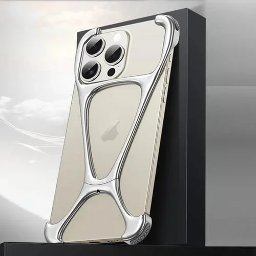 Caja de Teléfono para iPhone 15 Pro Max Hercules de Metal sin Bordes Aleación de Zinc (Plata Brillante)