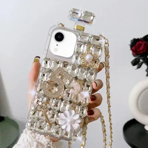 Caja de Teléfono para iPhone Xr PC con Diamantes con Incrustaciones Hecha a Mano (Negro)