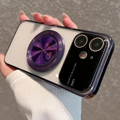 Caja de Teléfono para PC iPhone 11 con Soporte y Ventana Grande Galvanizada (Púrpura)