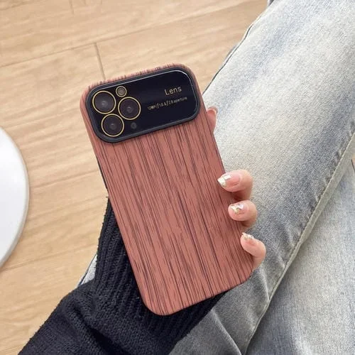 Caja de Teléfono TPU Grano de Madera para iPhone 11 Pro Max con Película de Lente (Marrón)