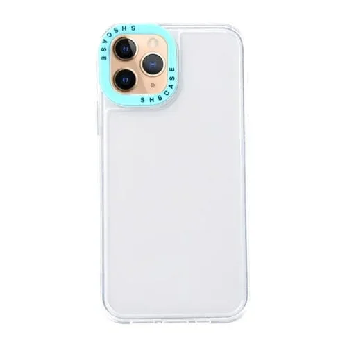 Caja de teléfono TPU para iPhone 11 Pro marco de Lente contraste de color (Transparente + Azul Cielo)